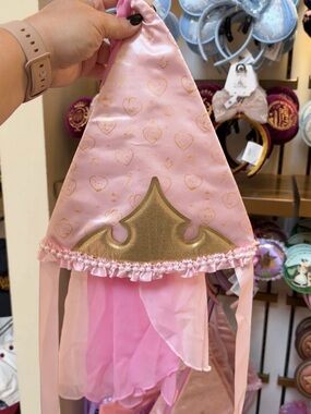 2026 Disney Parks Pink Princess Icons Gold Crown Cone Hat With Veil New